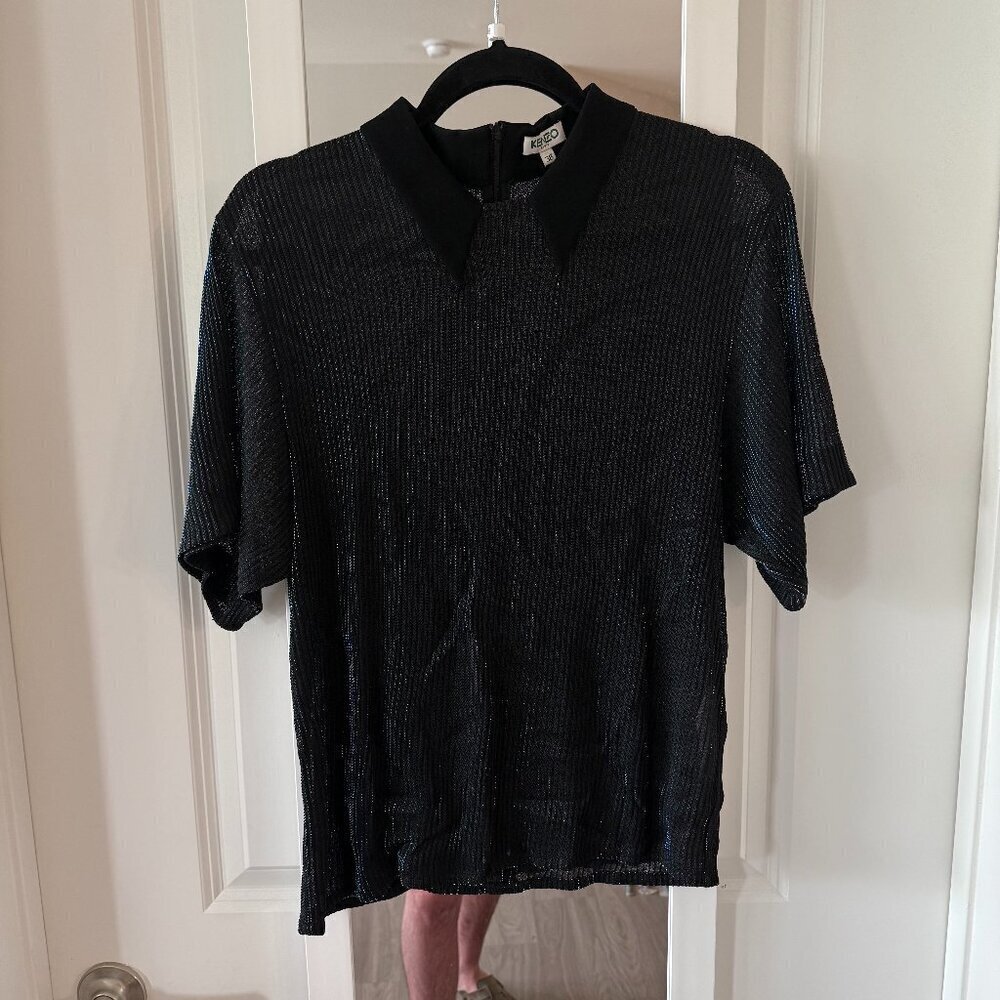 Women's KENZO Faux Polo Blouse Size 38 Color Black Blue